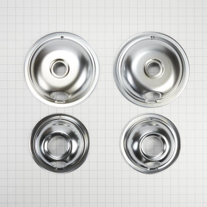 Maytag W10278125 Range Electric/Cooktop 4-Pack Round Drip Bowls (Two 6-IN and Two 8-IN) - Chrome for Non-Hinged, 2-Wire Plug Cooking Elements