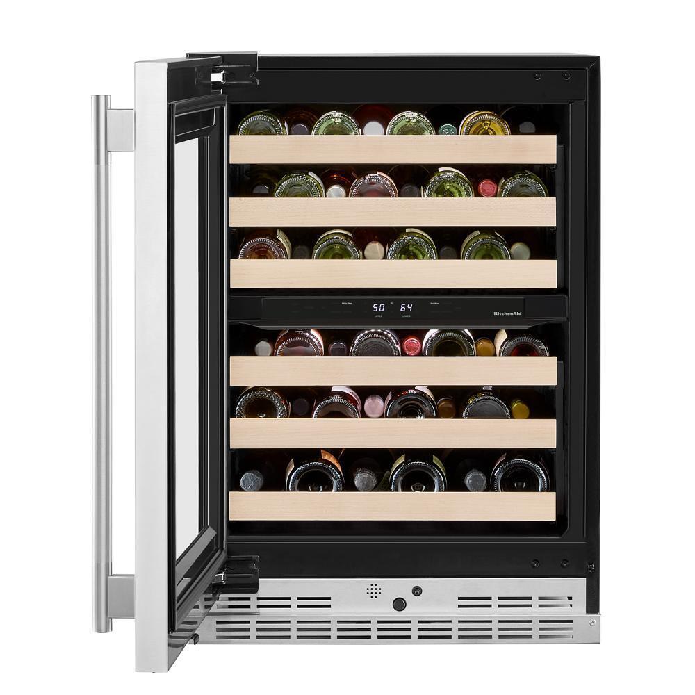 Kitchenaid KUWL524SPS 24" Undercounter Wine Cellar with Full-Extension Wood-Front Racks