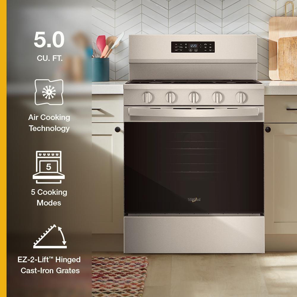 Whirlpool WFGS5730SB 30-inch Gas Range with Air Cooking Technology and EZ-2-Lift™ Hinged Grates