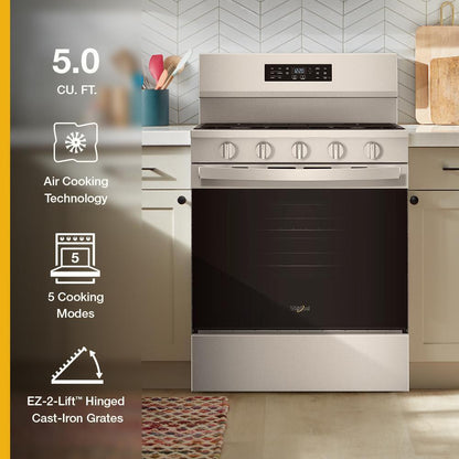 Whirlpool WFGS5730SZ 30-inch Gas Range with Air Cooking Technology and EZ-2-Lift™ Hinged Grates
