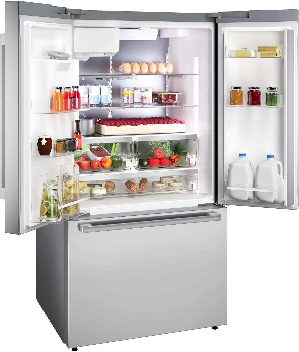 Bosch B36FD52SNS 500 Series, French Door Bottom freezer, multi door, 36'', Brushed steel (with anti-fingerprint), Total No Frost