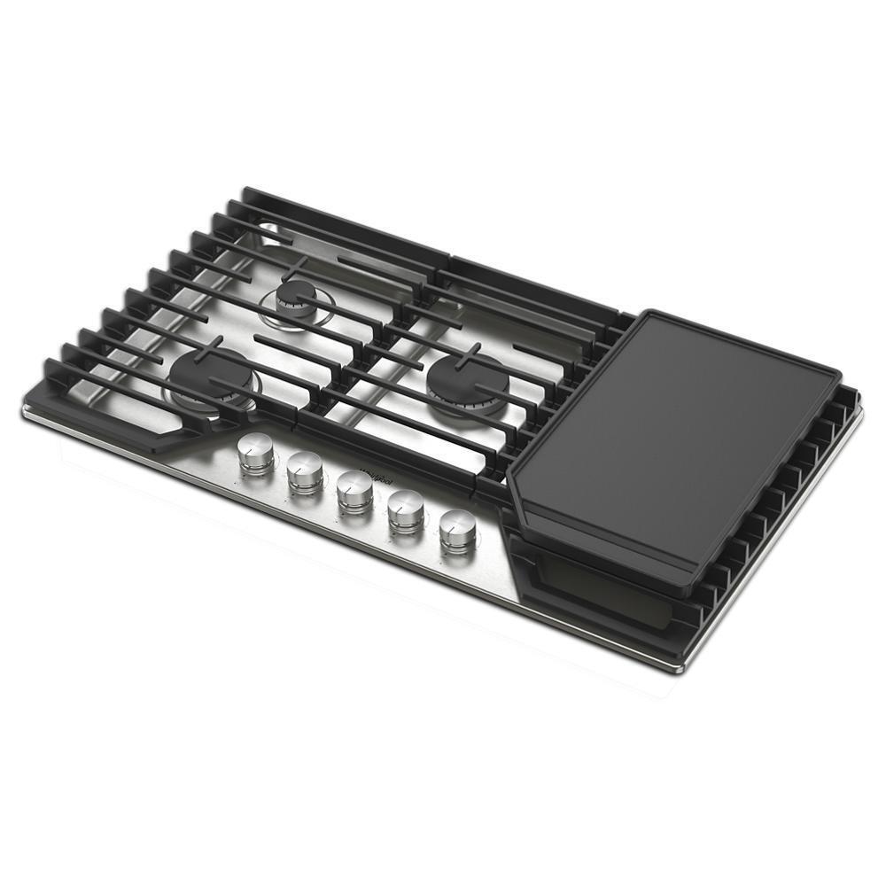 Whirlpool WCGK7536PS 36-inch Gas Cooktop with 5 Burners and EZ-2-Lift™ Hinged Cast-Iron Grates and Griddle