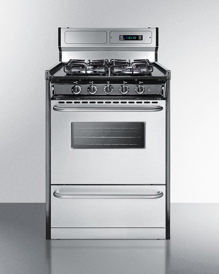 Summit TTM6307BKSW 24" Wide Gas Range, Sealed Burners