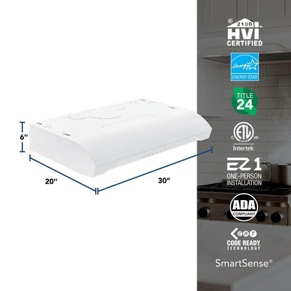 Broan ALT3304WW Alta 30-Inch 490 MAX Blower CFM 1.1 Sones White Range Hood