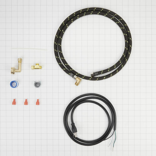 Kitchenaid 8212488RC Dishwasher Water Line Installation Kit with 6' braided hose, 3/8" compression fitting, washers, and 5' 3-prong cord