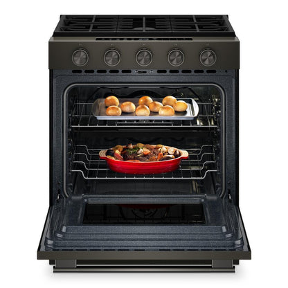Kitchenaid KSGS530SBE 5.0 Cu. Ft. Smart Slide-in Gas Range with Convection Cooking Modes and 2-in-1 Burner