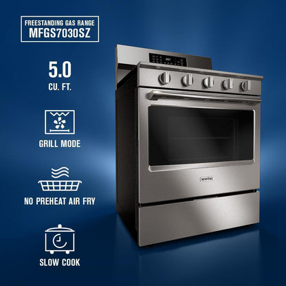 Maytag MFGS7030SZ 30-Inch Wide Freestanding Gas Range with Grill Mode and No Preheat Air Fry - 5.0 Cu. Ft.