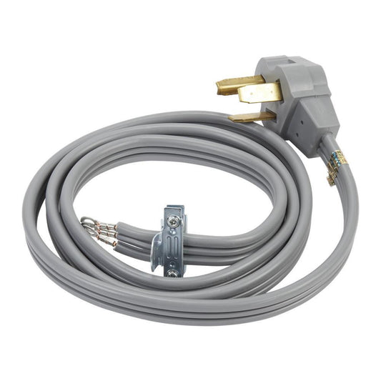 Kitchenaid 8171378RC 6' Gray Electric Dryer Power Cord with 30-amp, 3-Wire, right-angle plug, and adjustable strain relief bracket