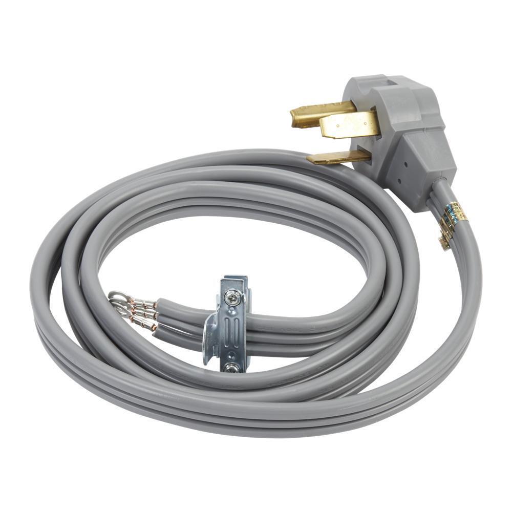 Maytag 8171378RC 6' Gray Electric Dryer Power Cord with 30-amp, 3-Wire, right-angle plug, and adjustable strain relief bracket