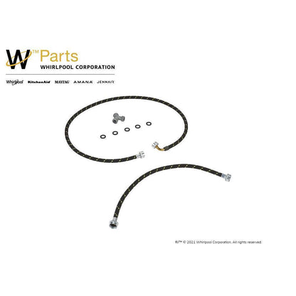 Maytag W10623830 2' and 5' Black braided steam dryer hose kit with 90-degree elbow, Y-connector, and 5 washers - 1 pack