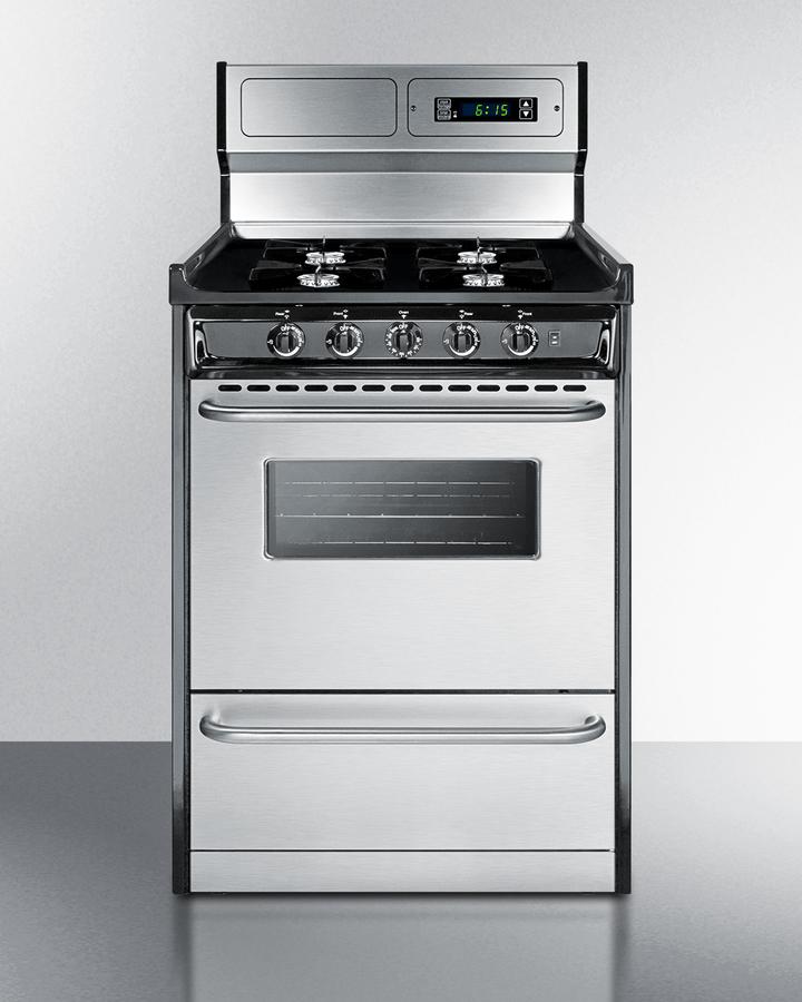 Summit TNM6307BKW 24" Wide Gas Range, Open Burners