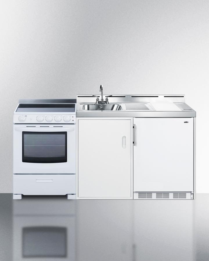 Summit ACK72ELSTW 72" Wide All-in-one Kitchenette With Electric Range
