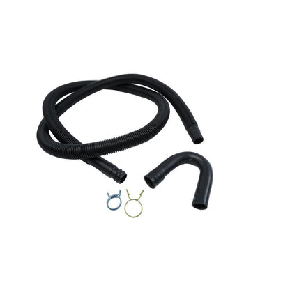 Kitchenaid 285666 8' Black washer drain hose with molded and straight plastic fittings, U-shape rubber nozzle, and spring clamp - 1 pack