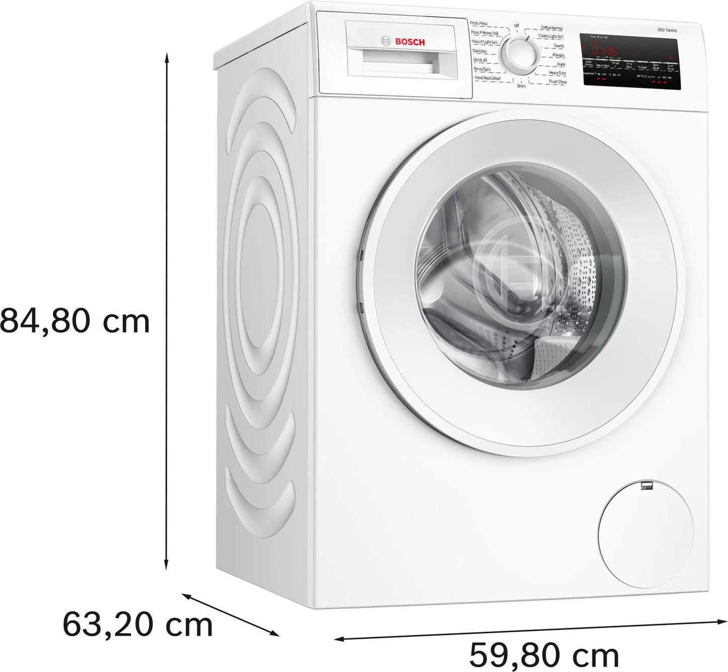 Bosch WGA14400UC 300 Series, washing machine, frontloader fullsize, 1400 rpm, White