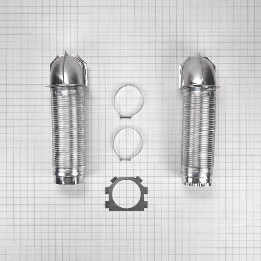 Kitchenaid 4396028 4' Silver Dryer Vent Kit with 2 flexible metal vent pieces, 2 close-quarter elbows, and clamps - 2 pack