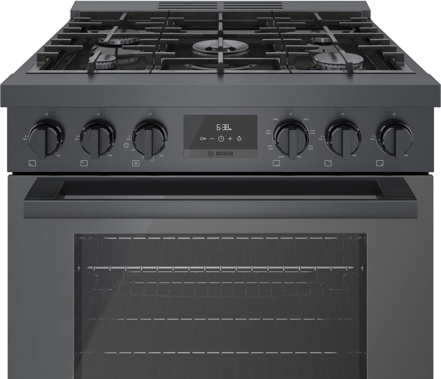 Bosch HDS8045U 800 Series Dual Fuel Freestanding Range 30" Black Stainless Steel