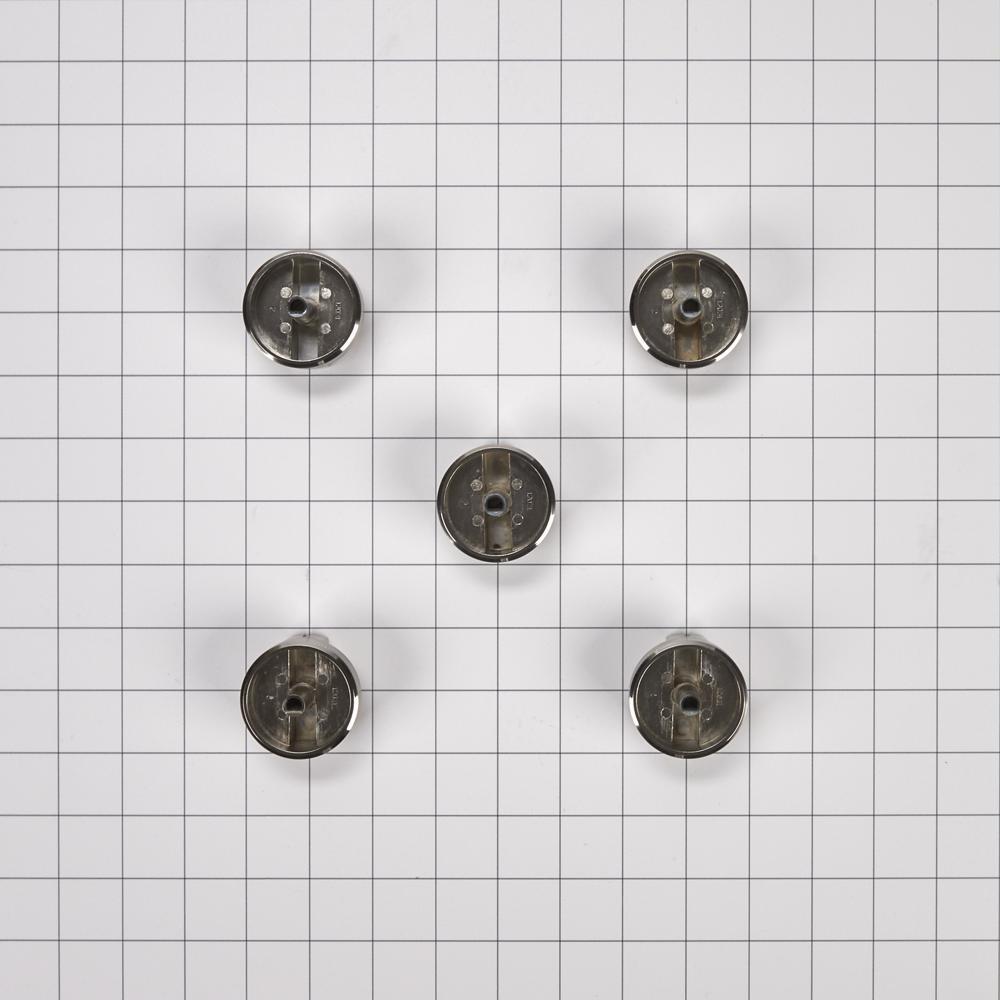 Kitchenaid W10678586 JennAir Pro-Style Gas Cooktop Knobs with High-Gloss Textured Outer Ring (Set of 5) - Stainless Steel for Models JGC1536BS AND JGC1530BS