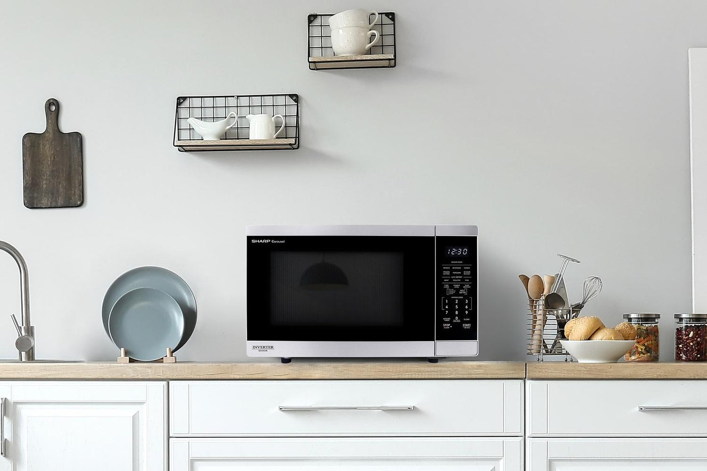 SMC1465KM Sharp 1.4 cu. ft. 1100W Stainless Steel Countertop Microwave Oven with Inverter Technology