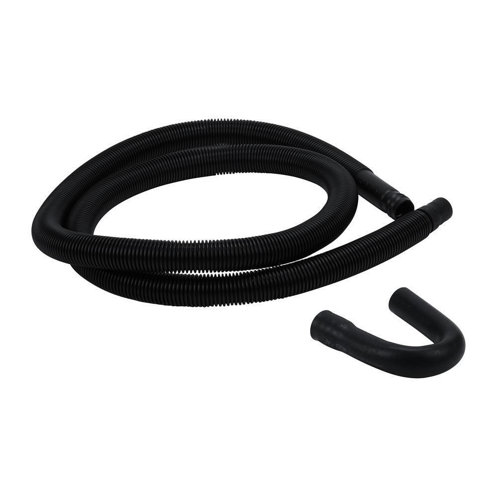 Kitchenaid 285666 8' Black washer drain hose with molded and straight plastic fittings, U-shape rubber nozzle, and spring clamp - 1 pack