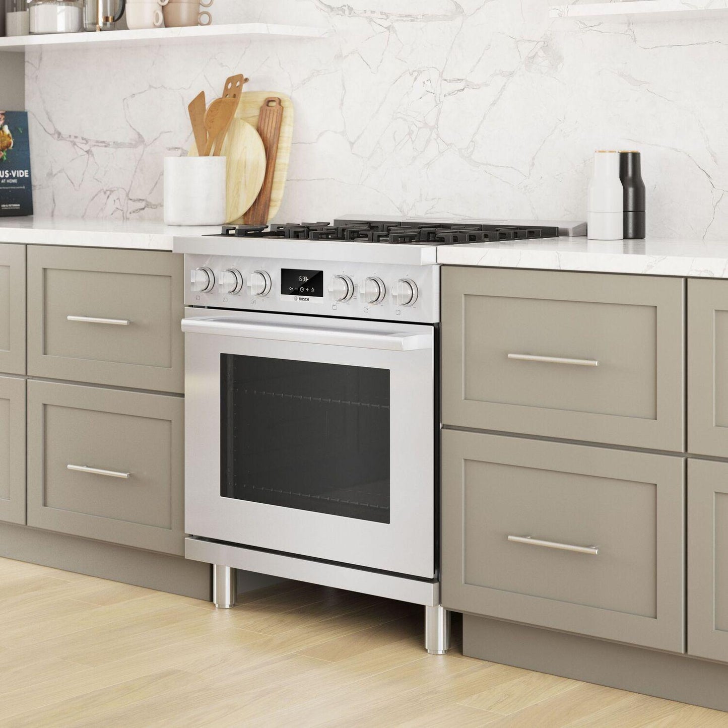 Bosch HDS8055U 800 Series, Dual fuel freestanding range, 30'', Stainless steel