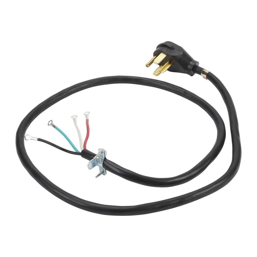 Kitchenaid 8171381RC 6' Black Electric Dryer Power Cord with 30-amp, 4-Wire, and 4 ring terminal connectors with right-angle plug