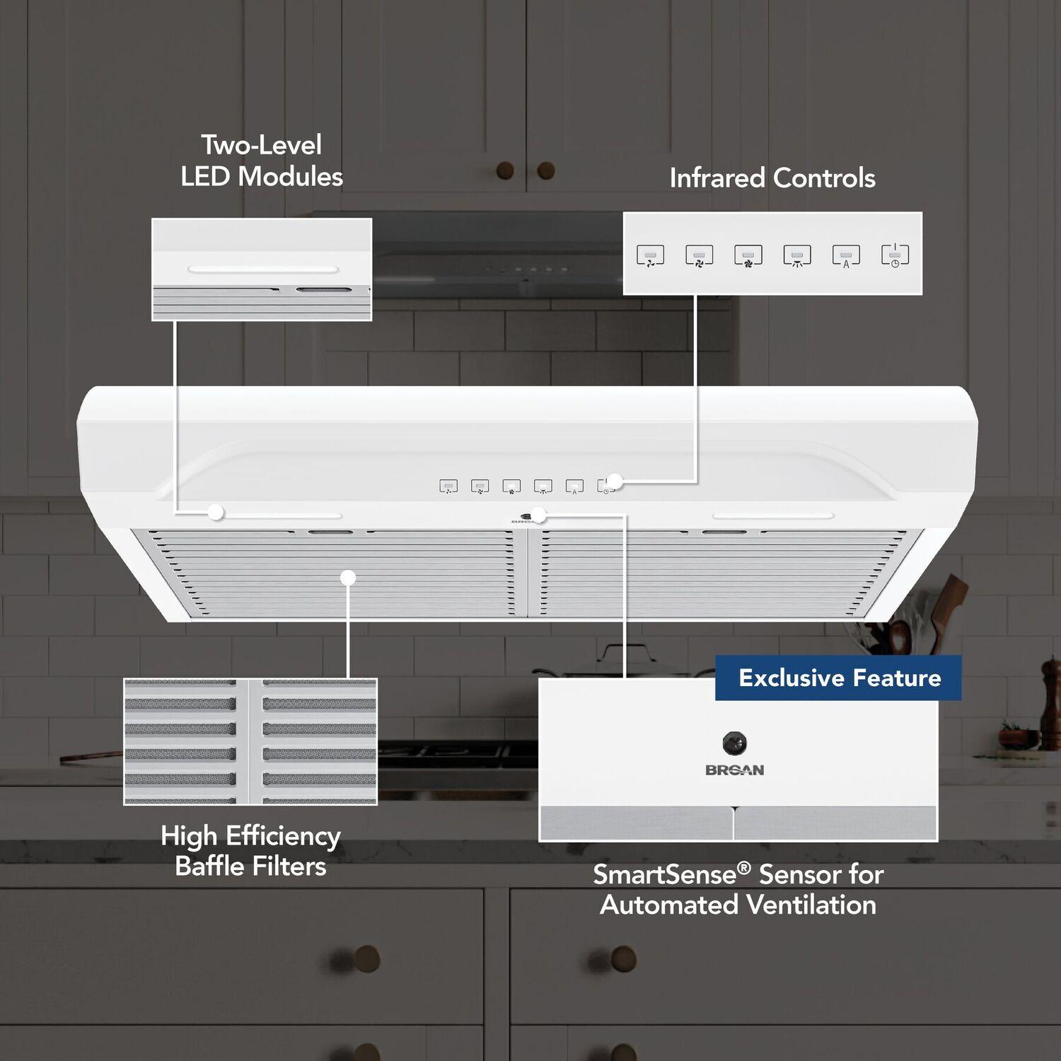 Broan ALT3304WW Alta 30-Inch 490 MAX Blower CFM 1.0 Sones White Range Hood
