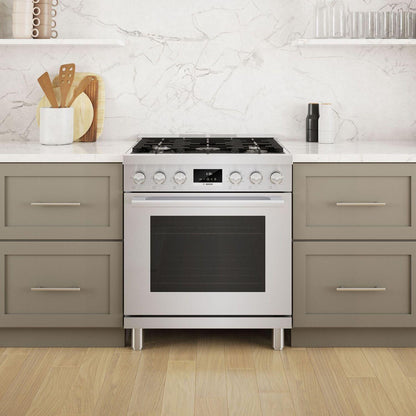Bosch HDS8055U 800 Series, Dual fuel freestanding range, 30'', Stainless steel