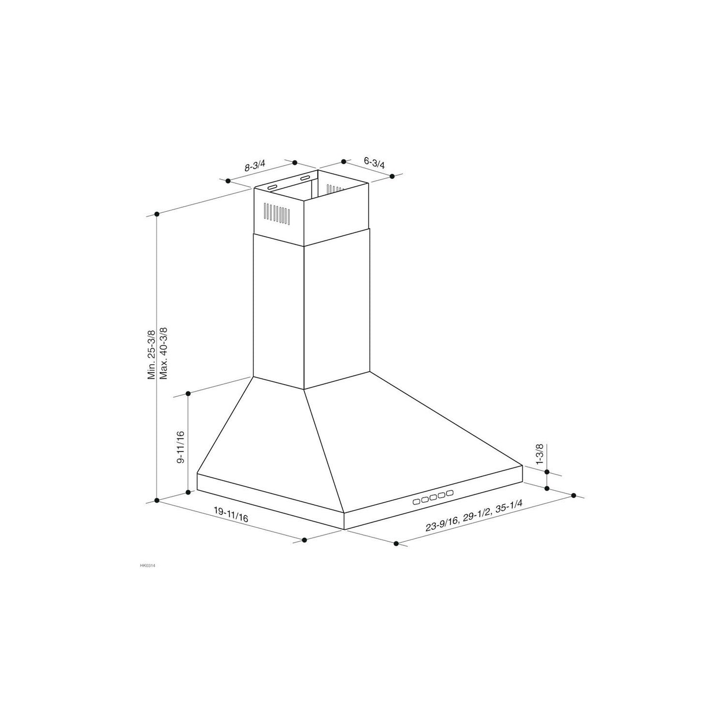 BWP1364SS Broan® 36-Inch Convertible Wall-Mount Pyramidal Chimney Range Hood, 450 Max CFM, Stainless Steel
