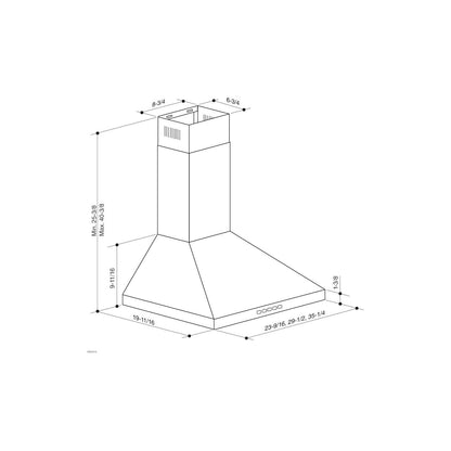 BWP1364SS Broan® 36-Inch Convertible Wall-Mount Pyramidal Chimney Range Hood, 450 Max CFM, Stainless Steel