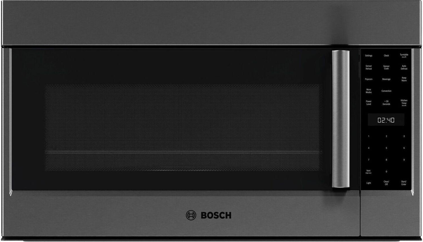 Bosch HMV8045U 800 Series, Over-The-Range Microwave, 30'', Door Hinge: left, Black stainless steel