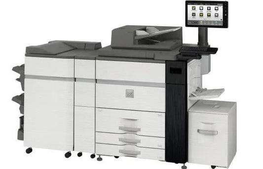 Sharp MXM1056 MX-M1056 Monochrome Networked Digital Multifunction Printer Prints up to 105 pages per minute , copy, scan, fax Maximum paper capacity of 13,500 sheets Exceptional Image Quality with 1200 x 1200 dpi print resolution