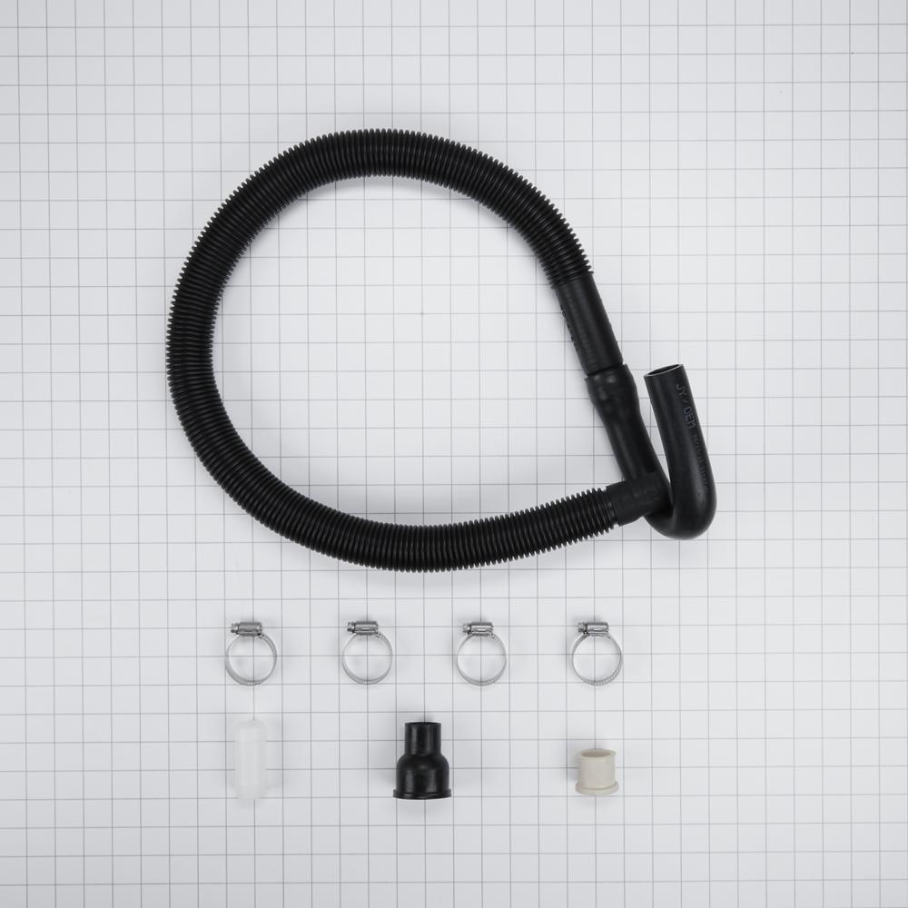 Maytag 40922 4' Black flexible washer drain hose extension kit with rubber U-nozzle, reducer couplings & clamps - 1 pack