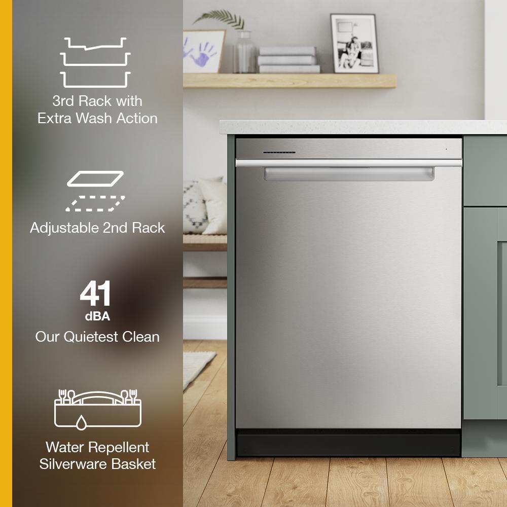 Whirlpool WDPS7024RZ Eco Series Quiet Dishwasher with a washing 3rd Rack & Water Repellent Silverware Basket