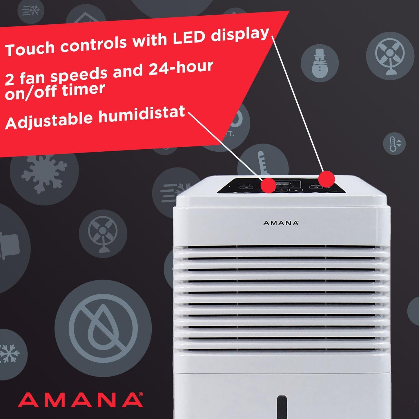 48 Pint Portable Dehumidifier with Adjustable Humidistat, Auto Shut-Off Indicator, and 24-Hour Timer
