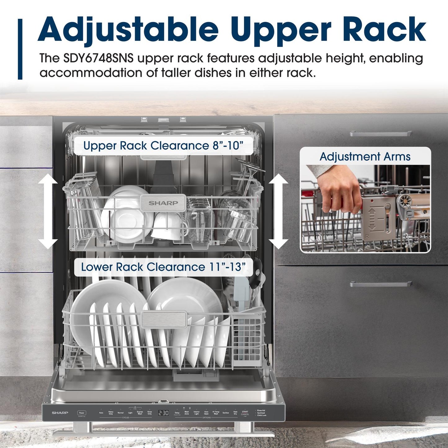 Sharp SDY6748SNS 24" Top Control Stainless Steel Handle 47 dBA Dishwasher with Auto Door Open