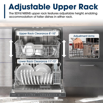 Sharp SDY6748SNS 24" Top Control Stainless Steel Handle 47 dBA Dishwasher with Auto Door Open
