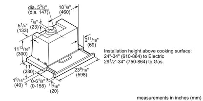 Bosch HUI54452UC 500 Series, telescopic cooker hood, Stainless steel