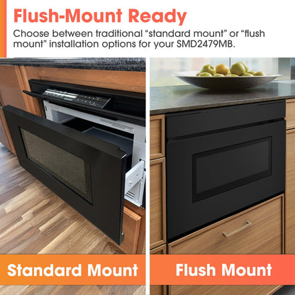 SMD2479MB Sharp 24 in. 1.2 cu. ft. Deco Series Built-In Smart Microwave Drawer™ Oven with Easy Wave Open in Black