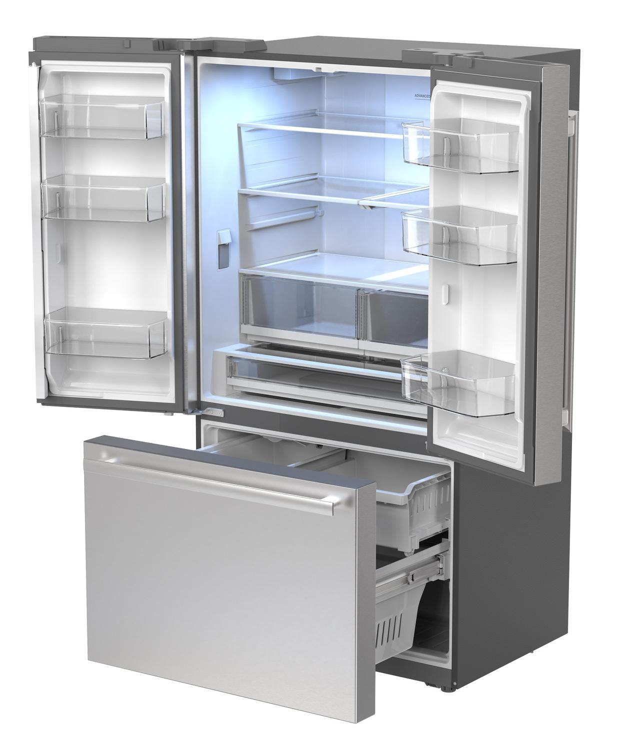 SJF2752MS Sharp 26.5 cu.ft. Counter Depth 36 in. French 3-Door Refrigerator with Internal Water Dispenser in Stainless Steel