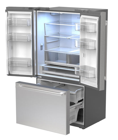 SJF2752MS Sharp 26.5 cu.ft. Counter Depth 36 in. French 3-Door Refrigerator with Internal Water Dispenser in Stainless Steel