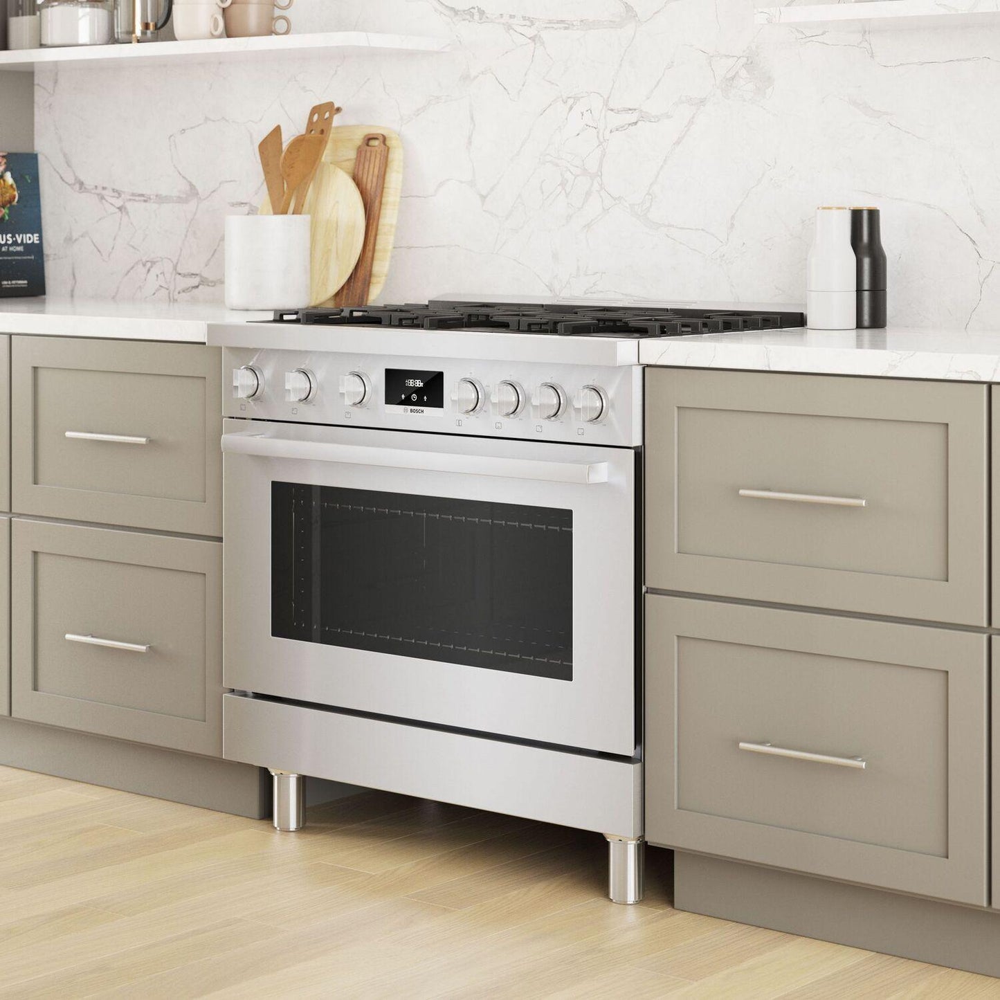 Bosch HDS8655U 800 Series, Dual fuel freestanding range, 36'', Stainless steel