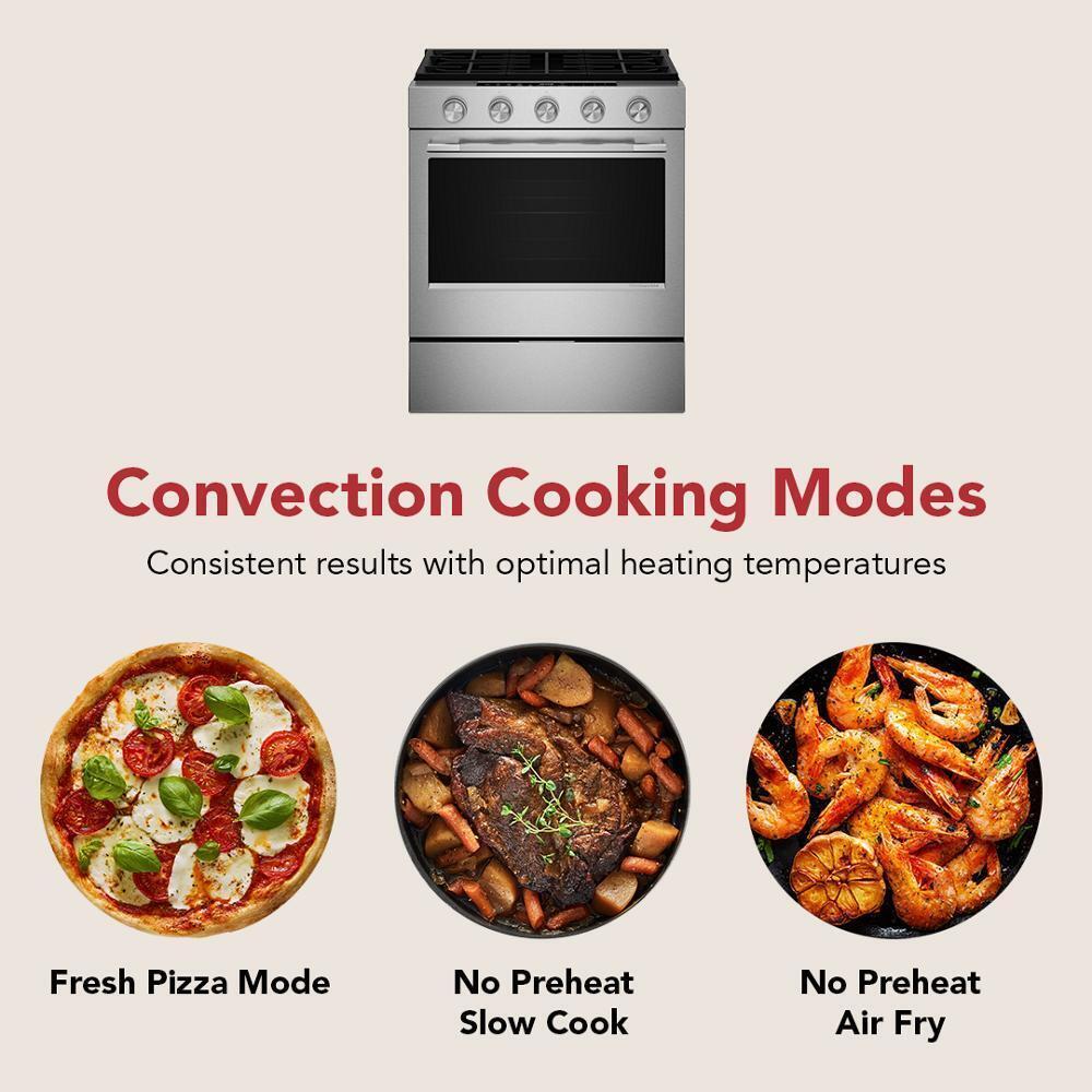 Kitchenaid KSGS530SPS 5.0 Cu. Ft. Smart Slide-in Gas Range with Convection Cooking Modes and 2-in-1 Burner
