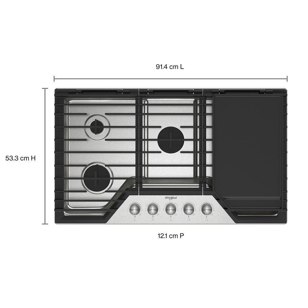 Whirlpool WCGK7536PS 36-inch Gas Cooktop with 5 Burners and EZ-2-Lift™ Hinged Cast-Iron Grates and Griddle
