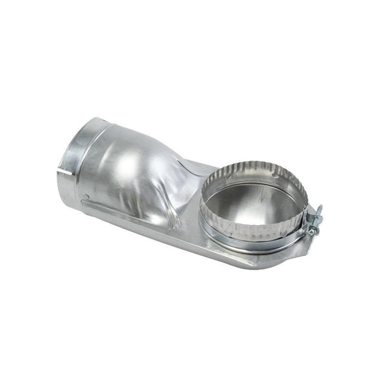 Maytag 4396005 4.5" Silver Dryer Exhaust Wall Elbow with 90-degree offset, snap-lock fittings, and rotating collars.