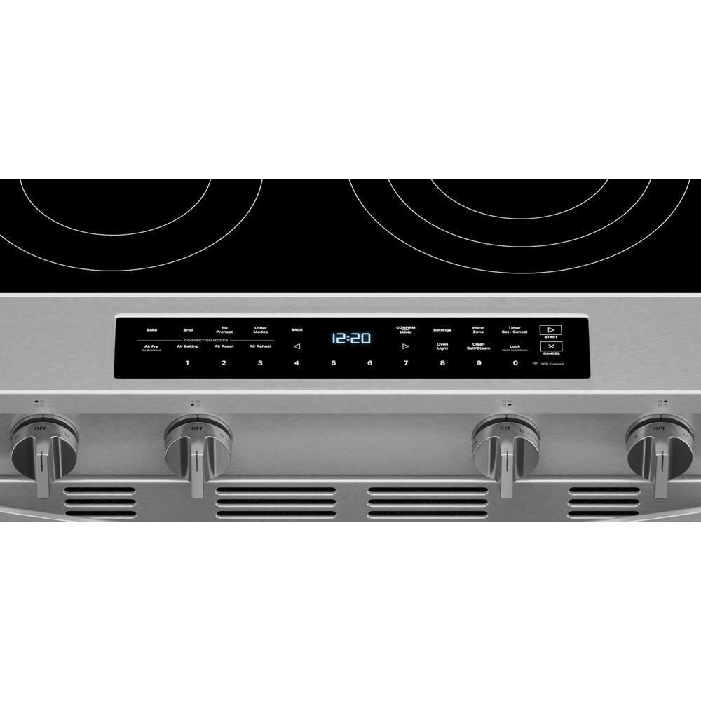 Whirlpool WSES7530RZ 30-inch Smart Slide in Electric Range with Air Cooking Technology, No Preheat Air Fry, WipeClean™ Coating, Steam/Self Clean and High Speed Preheat