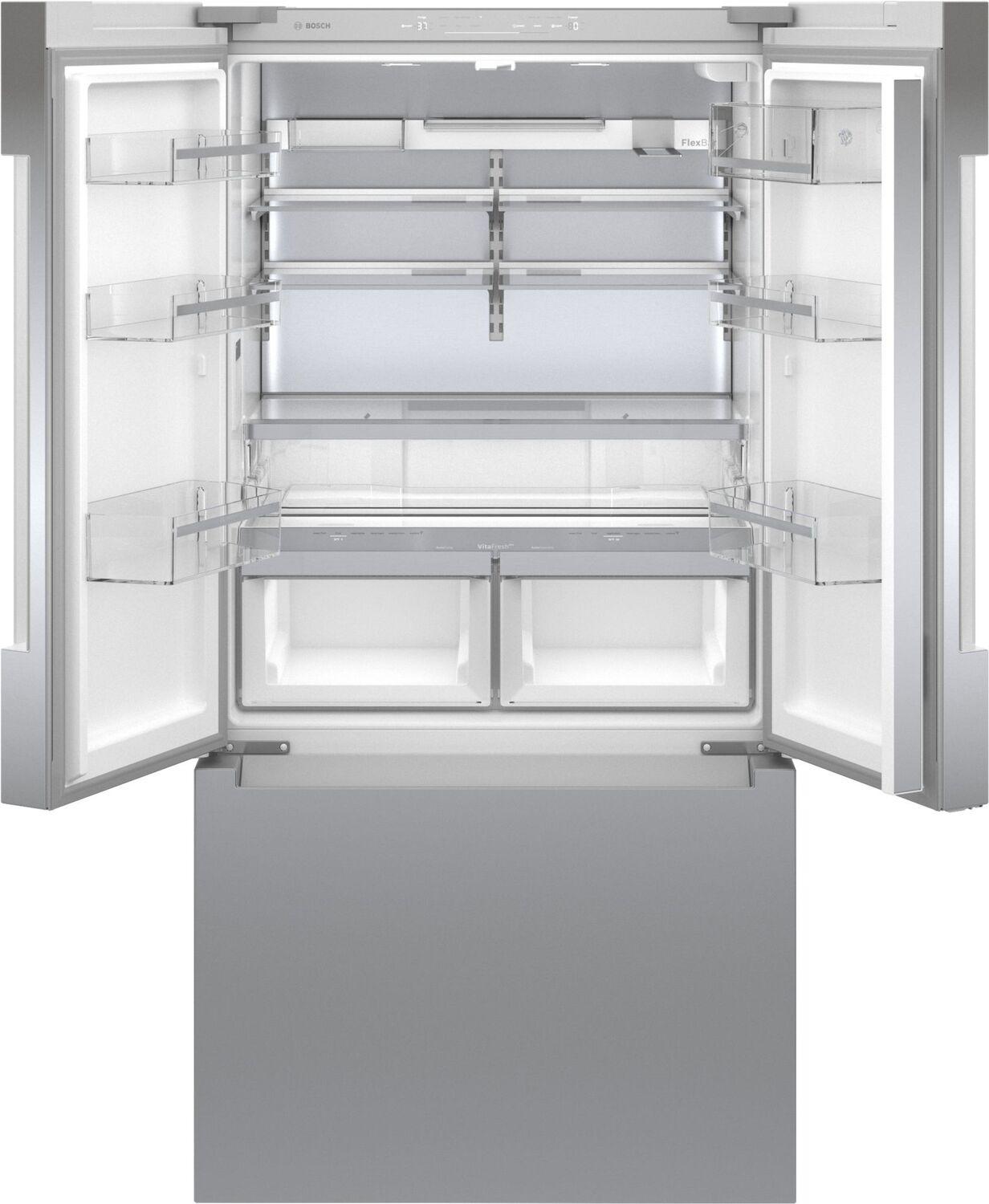 Bosch 800 Series French Door Bottom Mount Refrigerator 36" Brushed steel anti-fingerprint B36CT81ENS