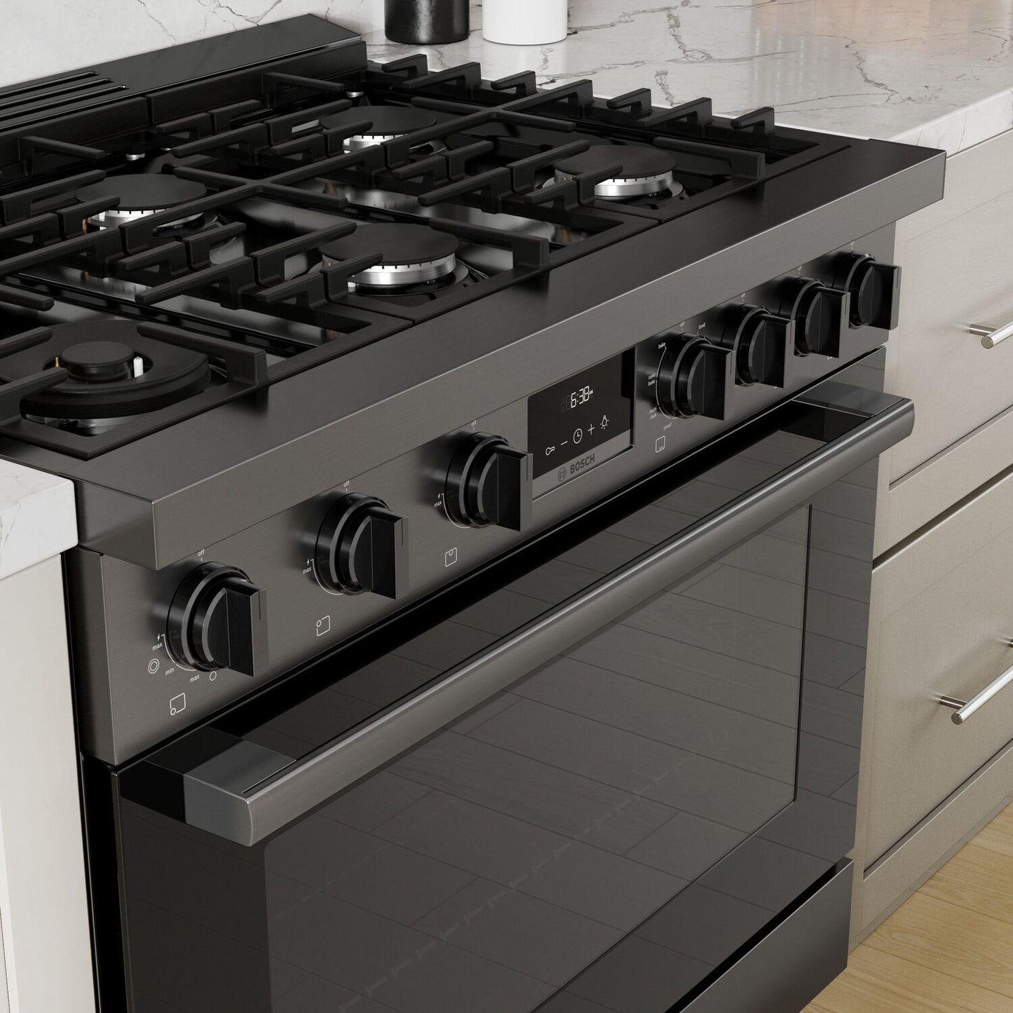 Bosch HDS8645U 800 Series, Dual fuel freestanding range, 36'', Black stainless steel