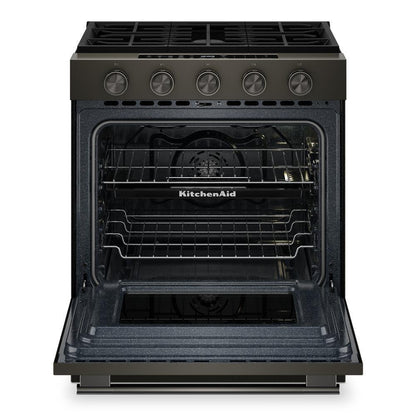 Kitchenaid KSGS530SBE 5.0 Cu. Ft. Smart Slide-in Gas Range with Convection Cooking Modes and 2-in-1 Burner