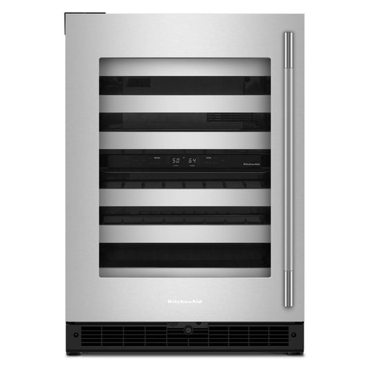 Kitchenaid KUWL324SSB 24" Undercounter Wine Cellar with Full-Extension Metal-Front Racks