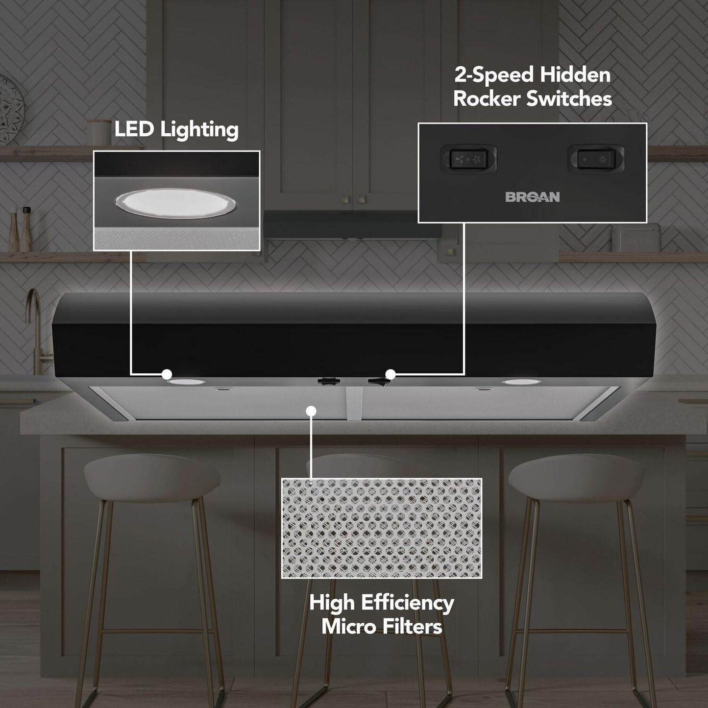 MTR1303BL Broan-NuTone 30-Inch Under Cabinet Range Hood, ENERGY STAR, 350 Max Blower CFM, Black